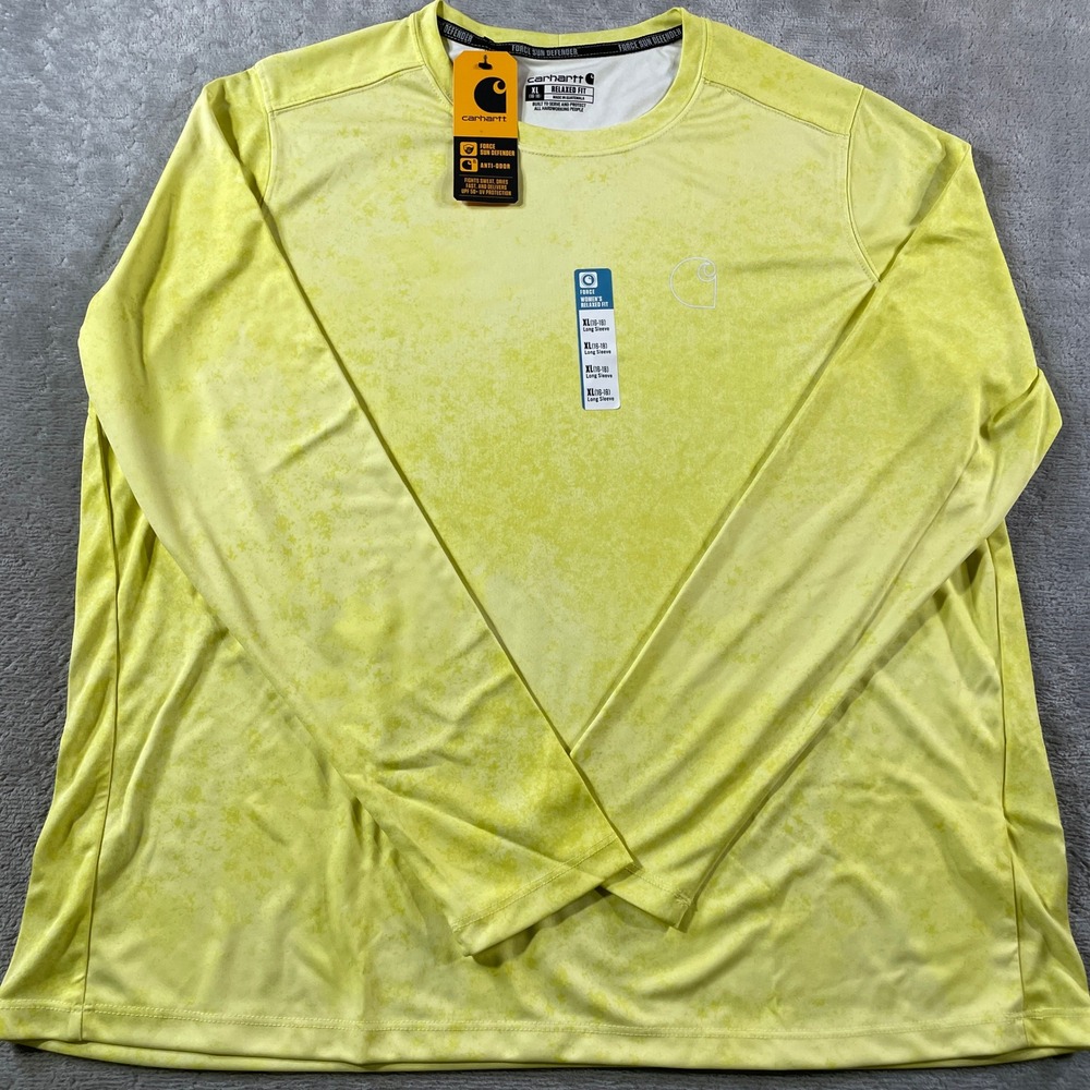 Carhartt Force Sun Defender Shirt Women XL Yellow Acid Wash Long Sleeve‎ Outdoor